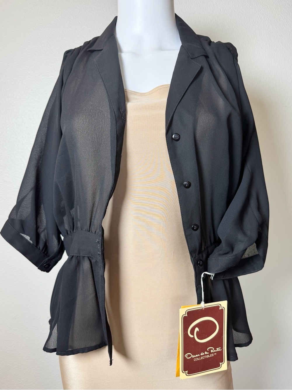 NWT Vintage Oscar de la Renta Collectibles Blouse Black Sheer Peplum USA Made 8